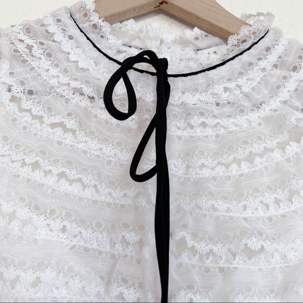 Sandro Helsinki White Black Two Tone Lace Neck Tie Mini Dress XS - Picture 7 of 12